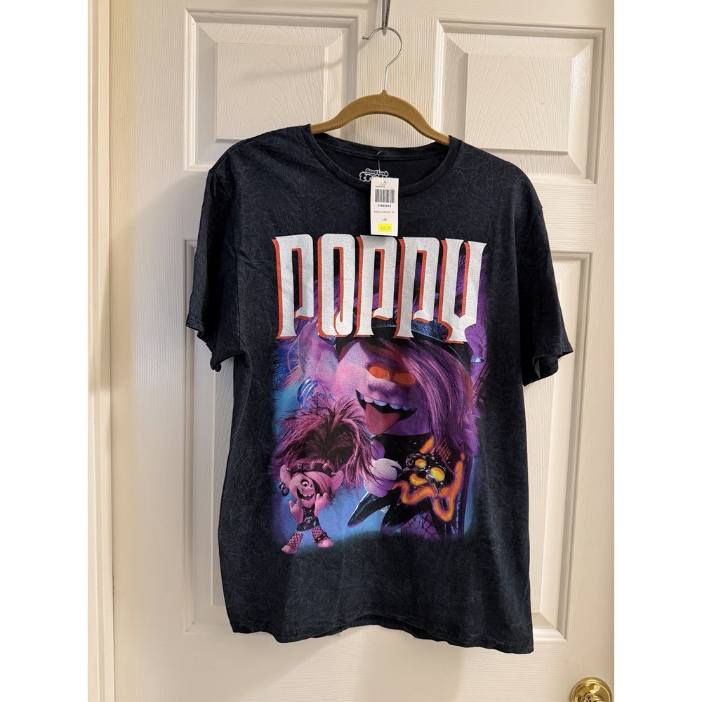 Good Luck Trolls Poppy Graphic Cotton T-Shirt Black Large Short Sleeve